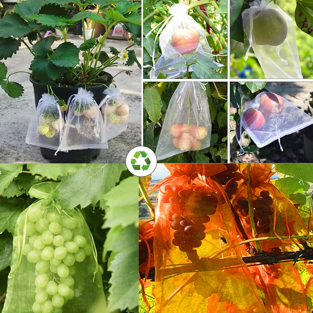 20-100PCS Vegetable Grapes Fruit Grow Bags Fruit Protection Bags Garden Anti-Bird Netting Mesh Bag Orchard Strawberry Plant Bags