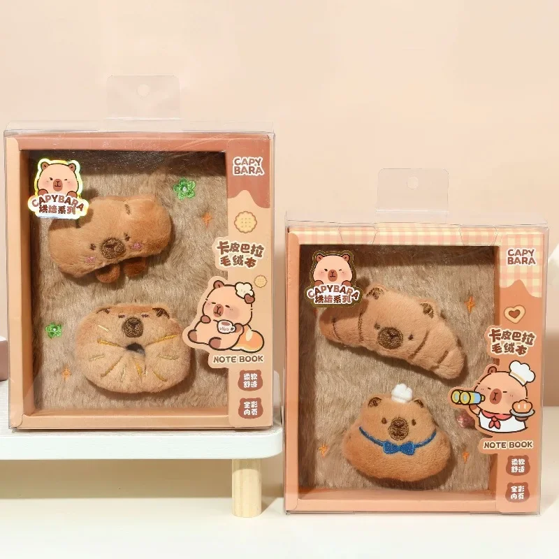 2Pcs Cookie shape 3D Plush Cartoon Capybara Notebook Decompression Notebooks Student Planner Color Pages Diary School Stationery