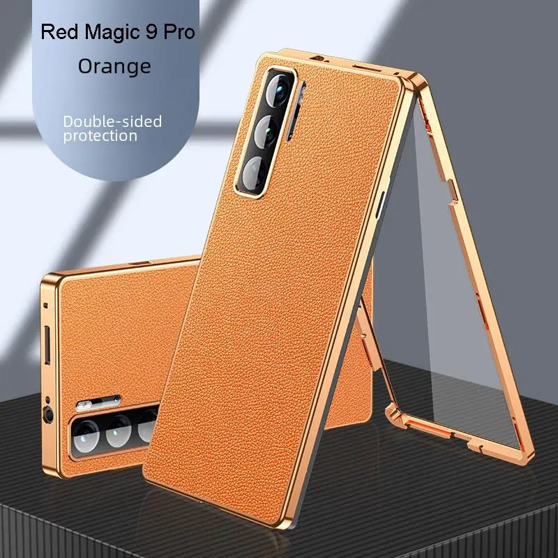 360 Full Protection Metal Bumper Clear Front Glass Case for ZTE Red Magic 9 Pro Plus NX769J Back PU Leather Hard Cover Protector