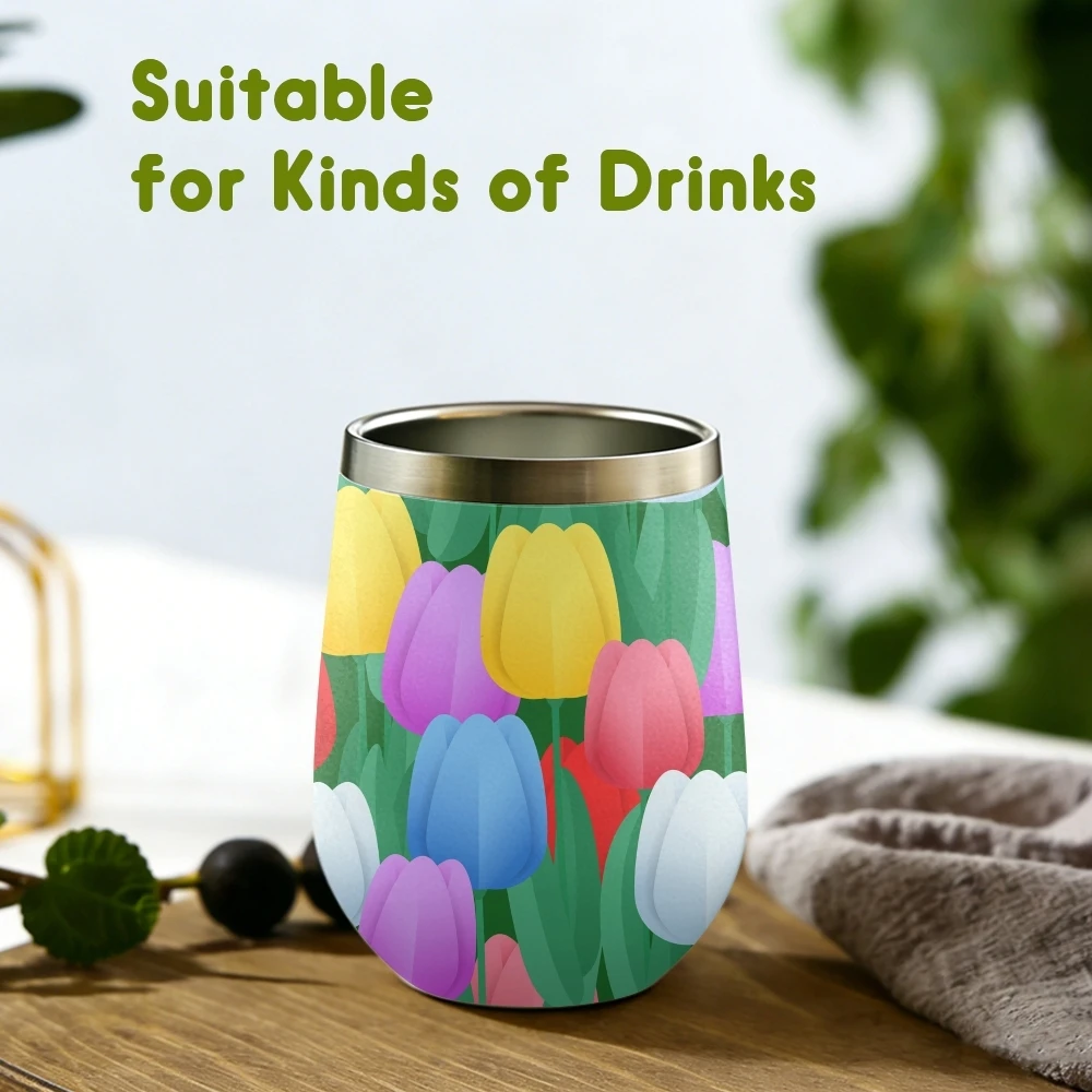 Tulips Flower Vacuum Flasks 12oz Insulated Wine Tumbler Vacuum Coffee Mug Egg Shape Thermos Cup