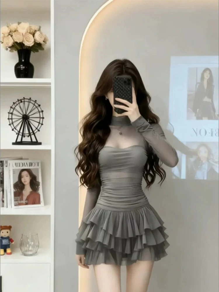 

XZY Sexy Long Sve Lace Dr Women's plus Size Fitted Waist ort Cake Skirt High Waist Polyester Fiber Daily Wear