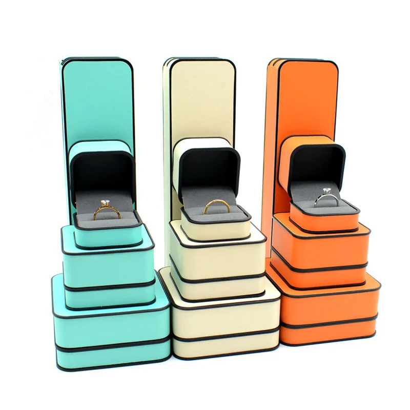 

High-end Black-Edge PU Leather Jewelry Box Ring Box Wedding High-end Luxury Empty Box Necklace Bracelet Necklace Gift Box