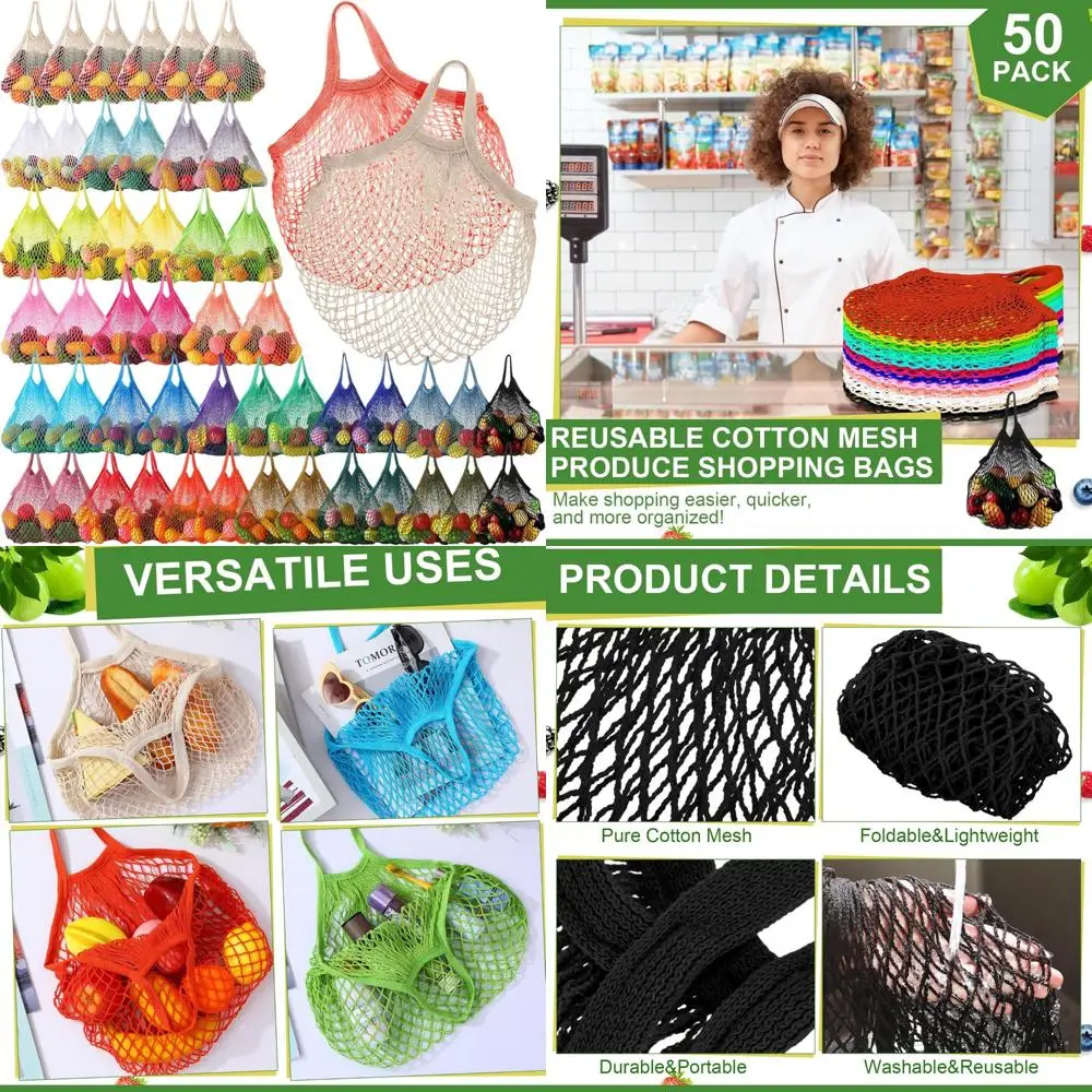 

Cotton Mesh Reusable Produce Bags - Bulk Market Grocery Tote, Washable Net Purse for Shopping, Beach Organizer, Eco-Friendly Alt