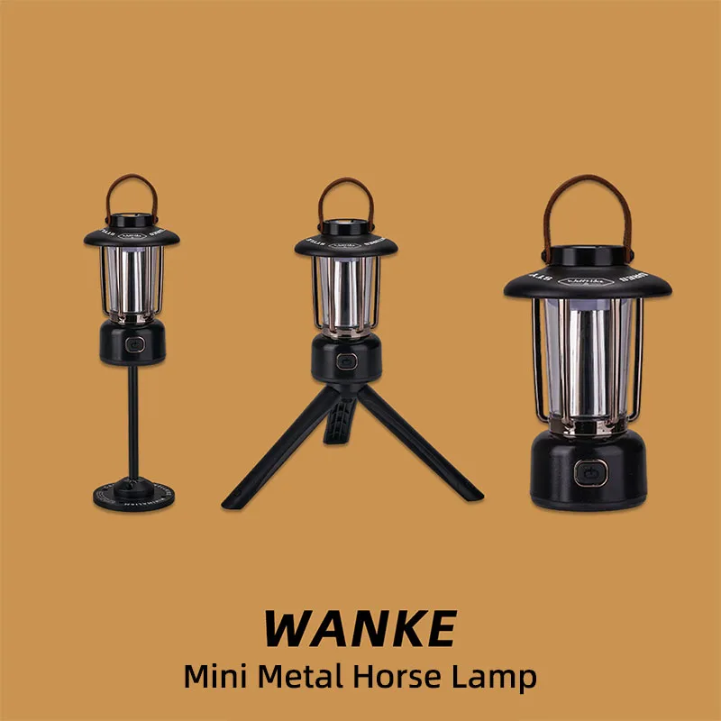 WELLHIKE-luz de caballo de Metal para exteriores, Mini luz para acampar al aire libre, ambiente de piña con linterna, trípode de boca roscada 1/4