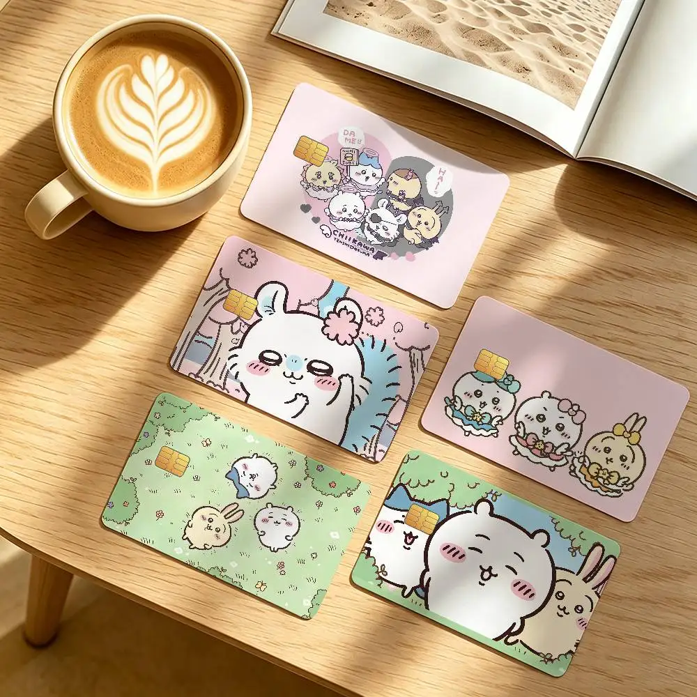 Autocollants de protection pour cartes de crédit et de transport en commun C-Chiikawa, imperméables, décoration de la face de la carte, 4 pièces