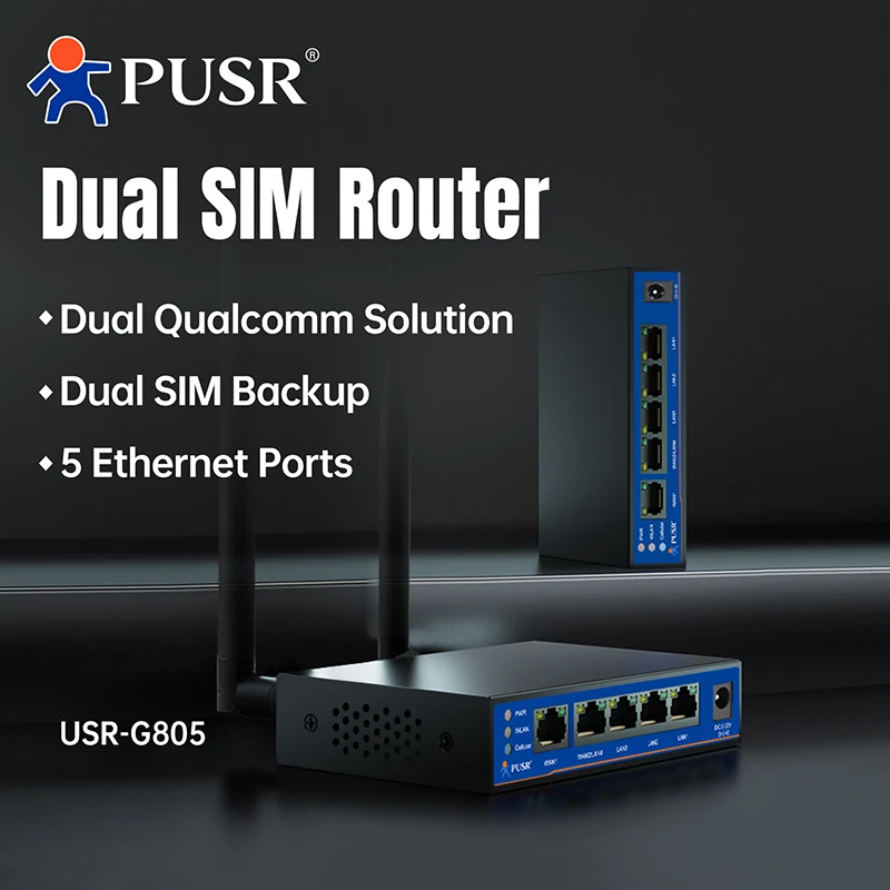 Roteador SIM duplo Qualcomm Solução Metal Shell Suporte portas WAN duplas, SMS, VLAN e funções VPN ricas USR-G805s-G