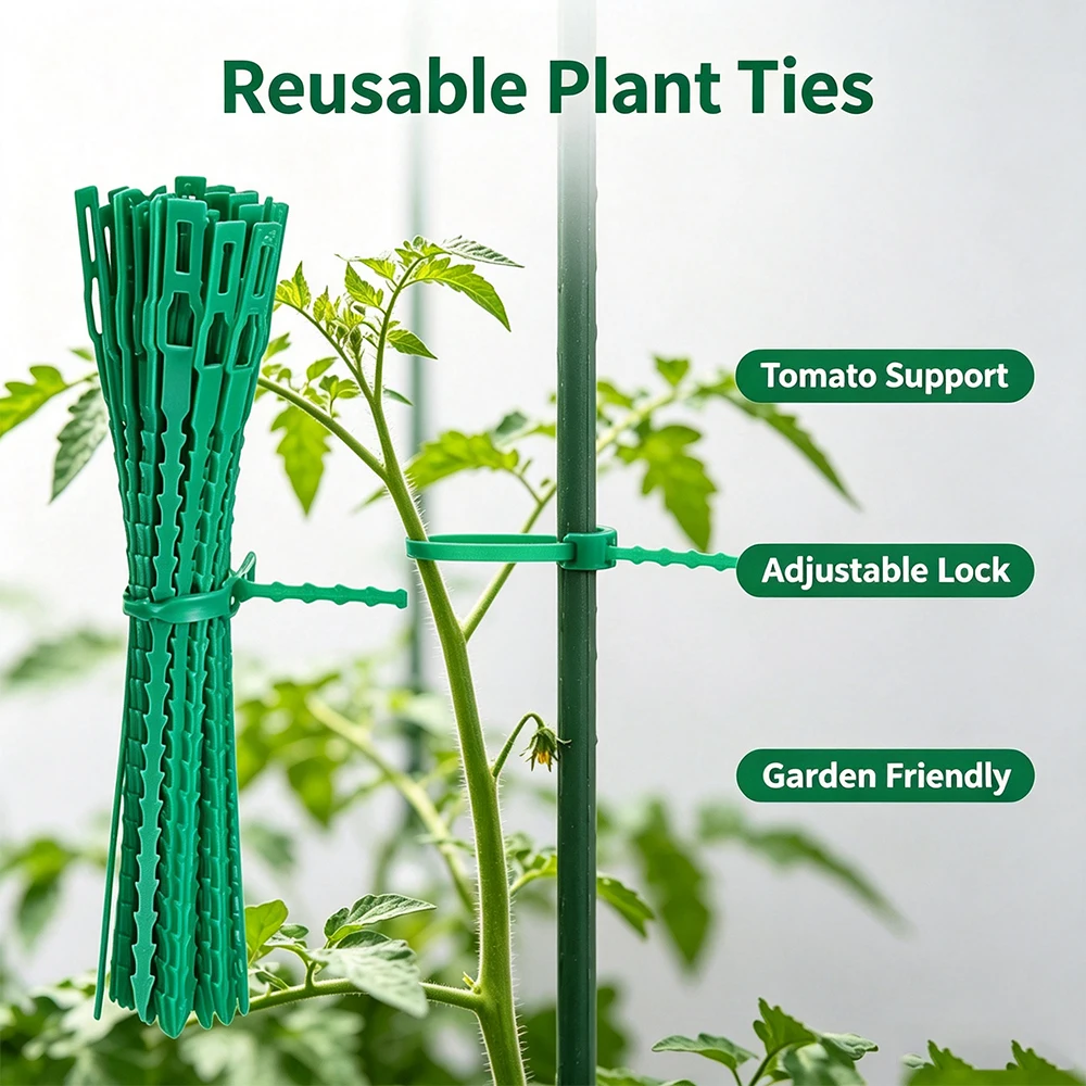 17cm Flexible Green Garden Plant Ties Reusable Adjustable Tree Shrub Vine Fixing Strap Vegetable Climbing Support Cable Tie