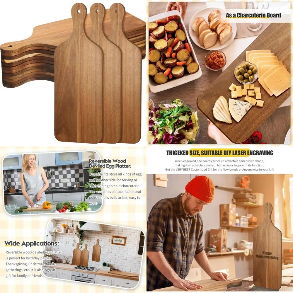 

Bulk 12-Piece Wood Cutting Boards with Handle, 17x6 Inches Acacia Serving Trays for Charcuterie and Laser Engraving