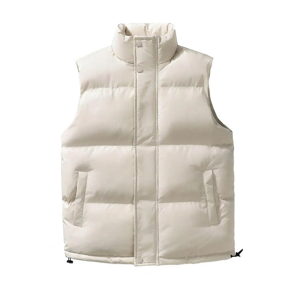 Thick Padded Coat Windproof Unisex Winter Vest with Stand Collar Padded for Warmth Multiple Pockets for Convenience Ideal Men's