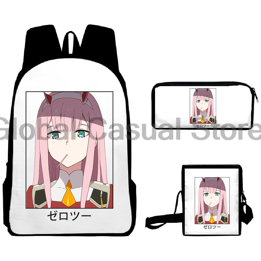 Darling In The Franxx Anime Zero Two Backpack 3 Piece Set Rucksack Shoulder Bag Women Men Daypack Travel Bag Harajuku Bags