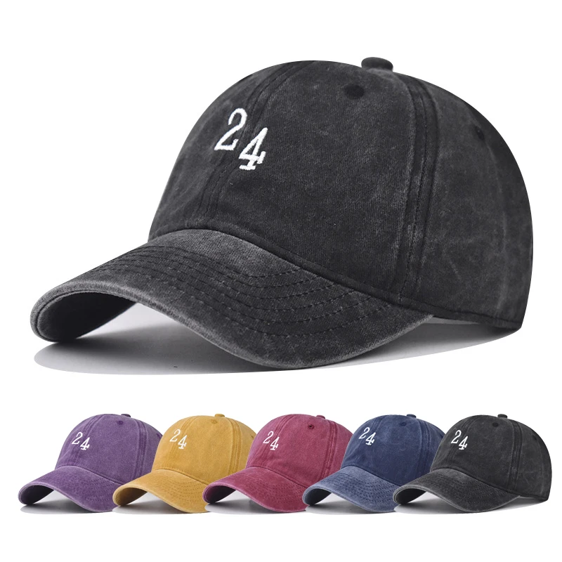 Baseball Cap washing Retro Number 24 Pattern Snapback Hat Outdoor Sun hat Autumn baseball cap Hip Hop Fitted Cap