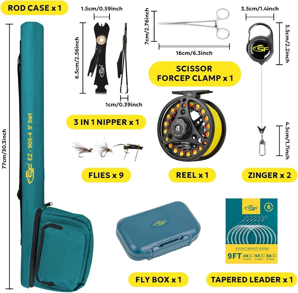 Fly Fishing Rod Combo Starter Kit 5wt 9FT Carbon Fiber Travel Rod with Reel, Case, Flies & Tools view 2