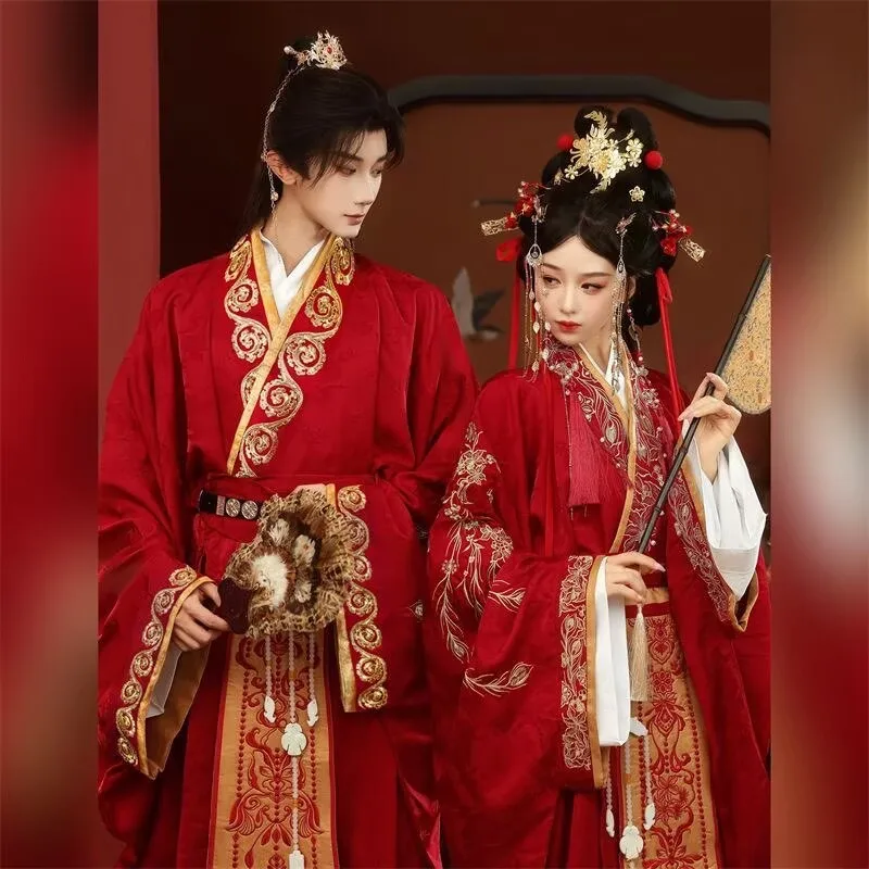 

Chinese Hanfu Wedding Dress For Couples Photography Cosplay Costume Ancient Chinese Wedding Hanfu Dress Red Sets For Men&Women
