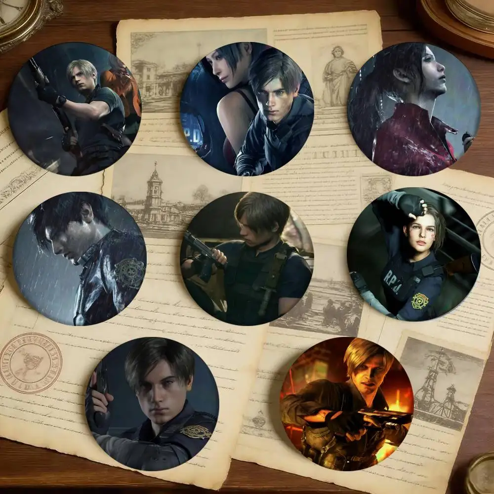 Game R-Resident Leon Kennedy Evil Badges 25 32 44 58 75 Mm Round Cosplay Pin Bag Decor Fans Collect Friends Brooch Souvenir