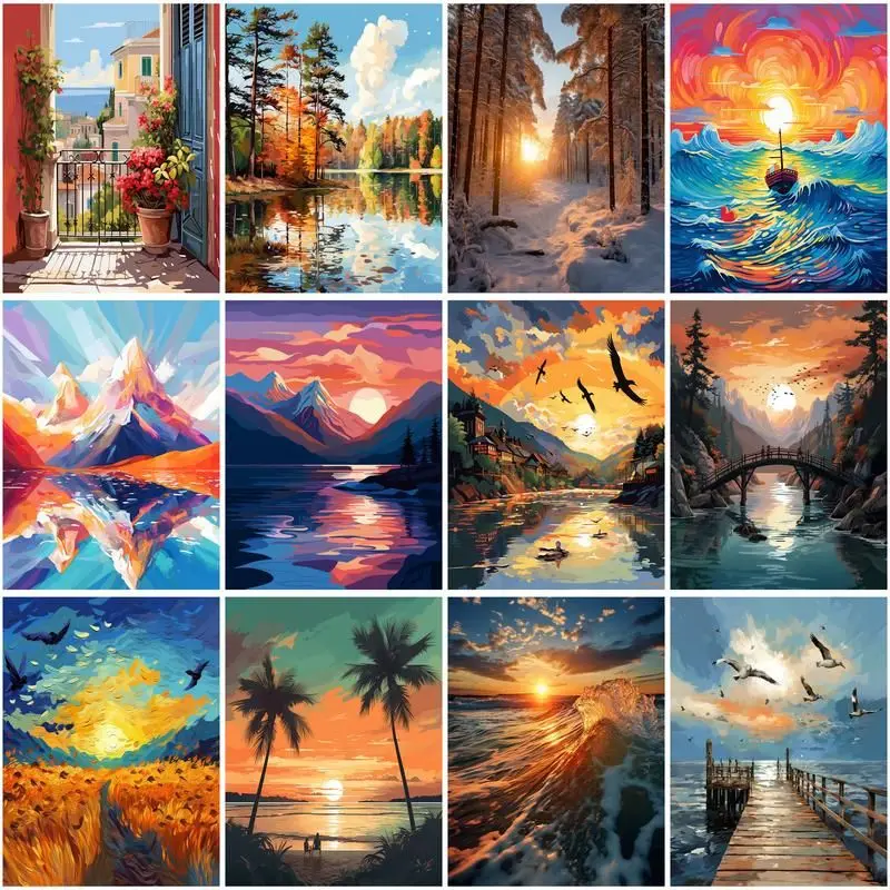 

CHENISTORY DIY Pictures By Number Landscape Kits Painting By Numbers Drawing On Canvas Hand Painted Picture Art Gift Home Decor