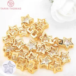 (2888)4PCS 9x4.5MM 24K Gold Color Plated Brass with Zircon Star Spacer Beads Bracelet Beads High Quality Jewelry Accessories