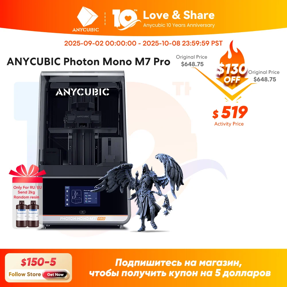 

ANYCUBIC Photon Mono M7 Pro 10,1-дюймовый ЖК-смола 3D-принтер 14K Mono MSLA 3D-принтер Скорость до 170 мм/ч Размер печати 223*126*230 мм