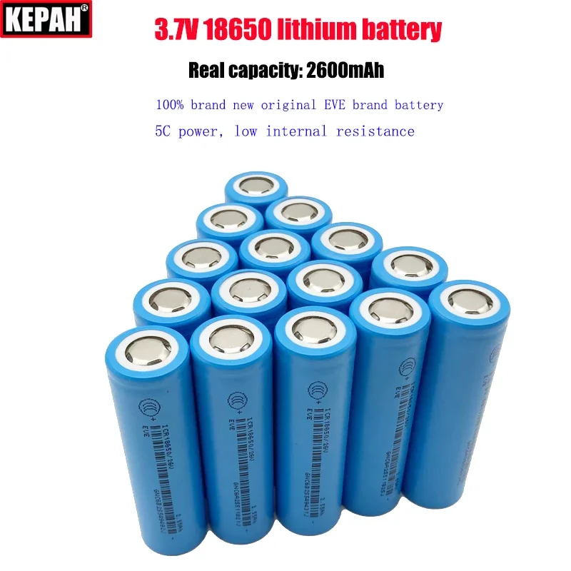 3.7V 2600mAh EVE ICR 18650/26V lithium battery,Brand new original 5C power battery,Real capacity,electric drill,Assemblable cell