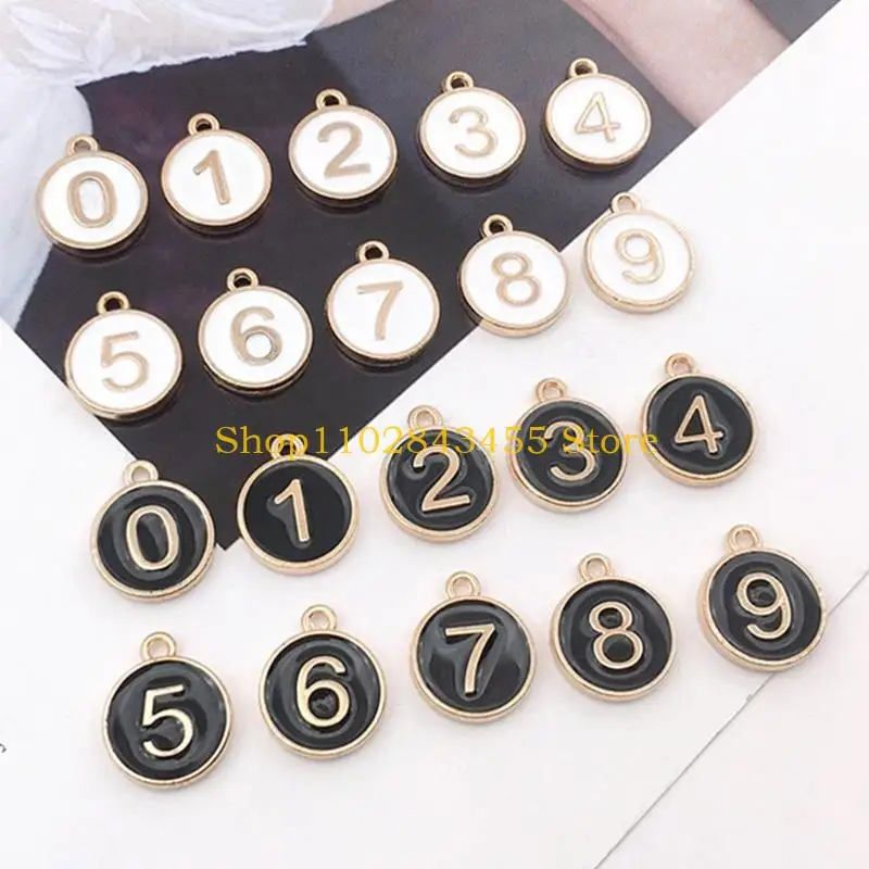 49MC 0-9 Arabic Number Metal Alloy Charms Double Sided Enamel Digits Pendant for DIY Crafts Bracelet Necklace Jewelry Making