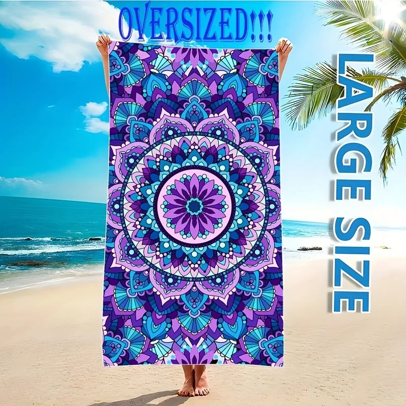 Oversized Microfiber Beach Towel Mandala Pattern Thin Quick Dry Absorbent Towel for Beach Swimming Camping Yoga Bath Sports