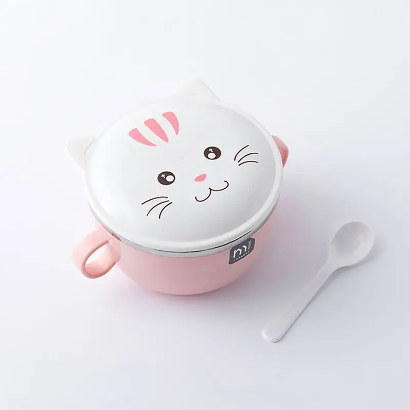 Cute Cat Stainless Steel Mixing Bowls with Lids,Dual Handle,Heat Preservation Instant Noodle Bowl Round Rice Soup Bowl bol ramen