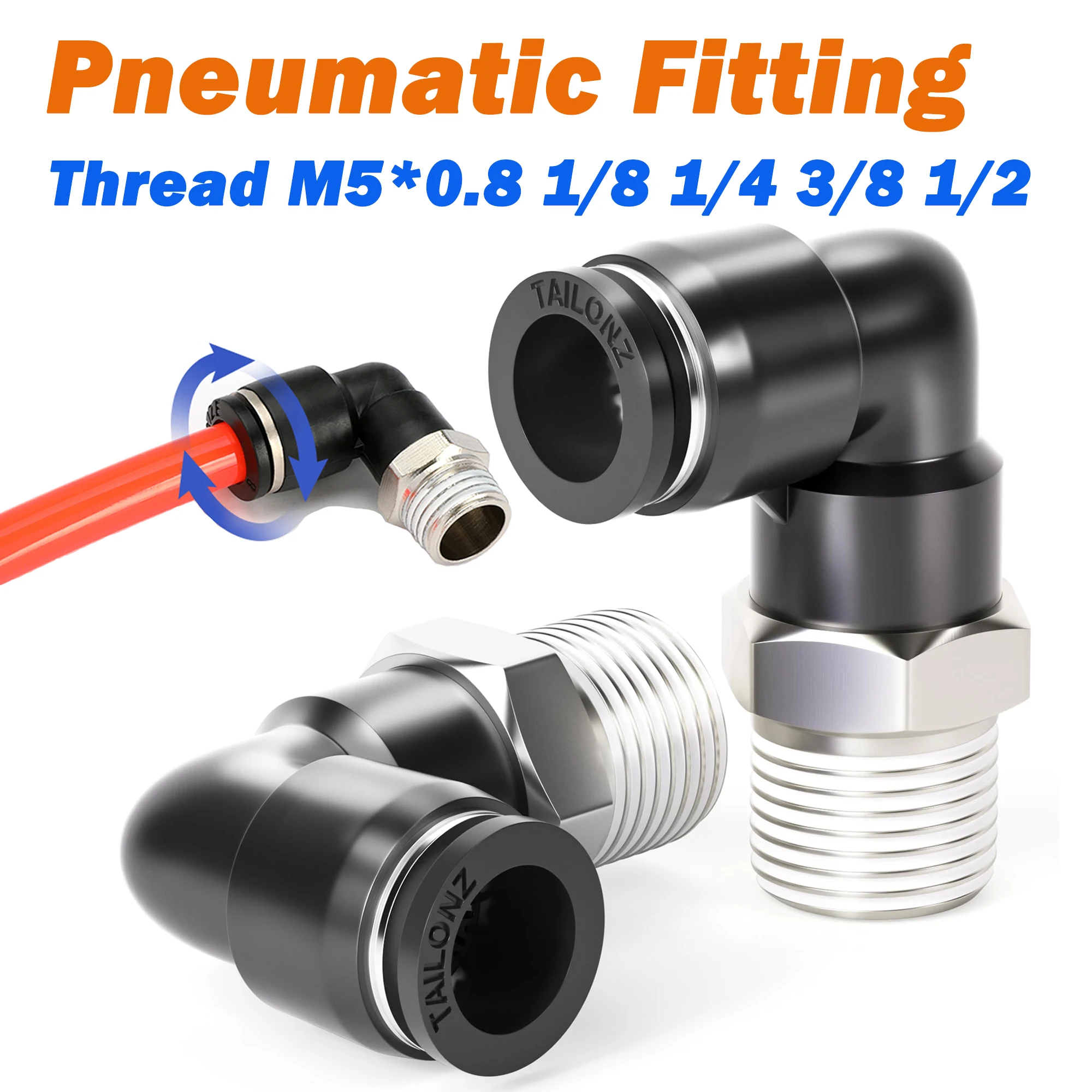 Pneumatic Fitting PL 4/6/8/10/12/14mm Pneumatic Male Elbow Thread M5*0.8 1/8 1/4 3/8 1/2 Elbow 90℃ Push to Connect Fittings