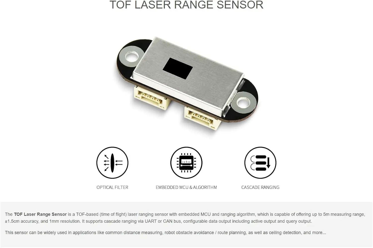 Waveshare TOF Time of Flight Laser Distance Measuring Sensor, Equipped With Host Computer Assistant Debug Software