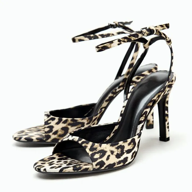 

Fashion Animal Print Heeled Sandals Women Sexy Peep Toe Ankle-Strap Shoes for Women Elegant Women's Heels Sandalias De Mujer