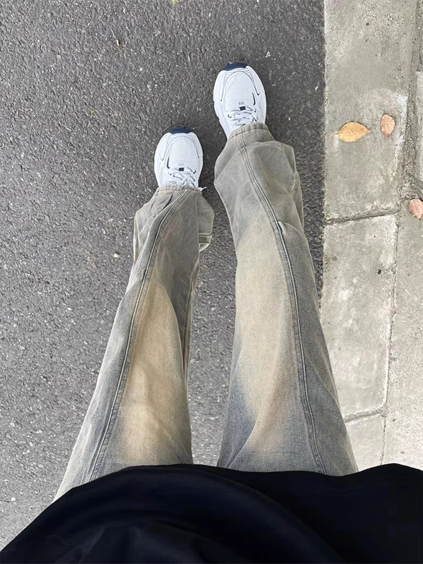 

American Sle Pleated Knife Men's Jeans Spring Autumn High Waist Straight Leg Cleanfit Deconstructed Flared Pants