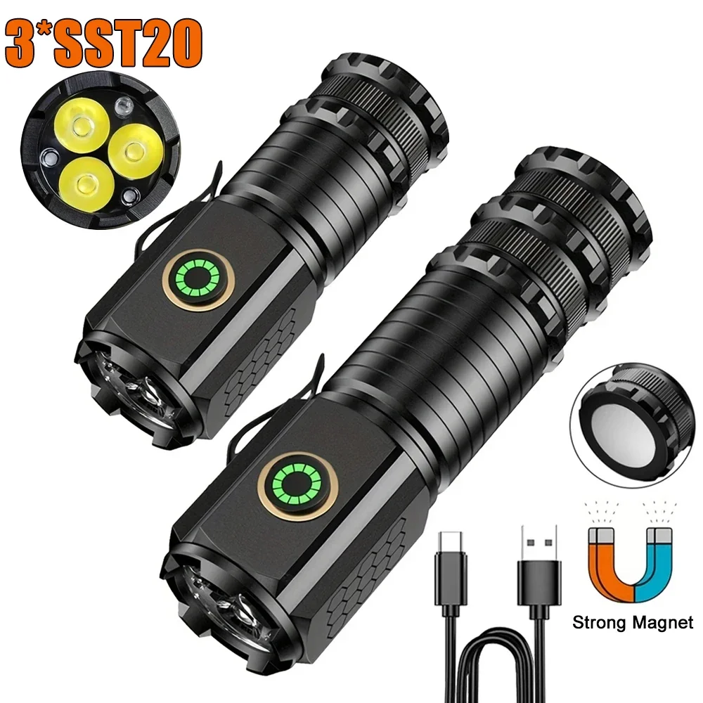 High Power Led Flashlights With Battery Type-C Rechargeable EDC Flashlight Hat Clip Light for Outdoor Hiking Camping Lantern