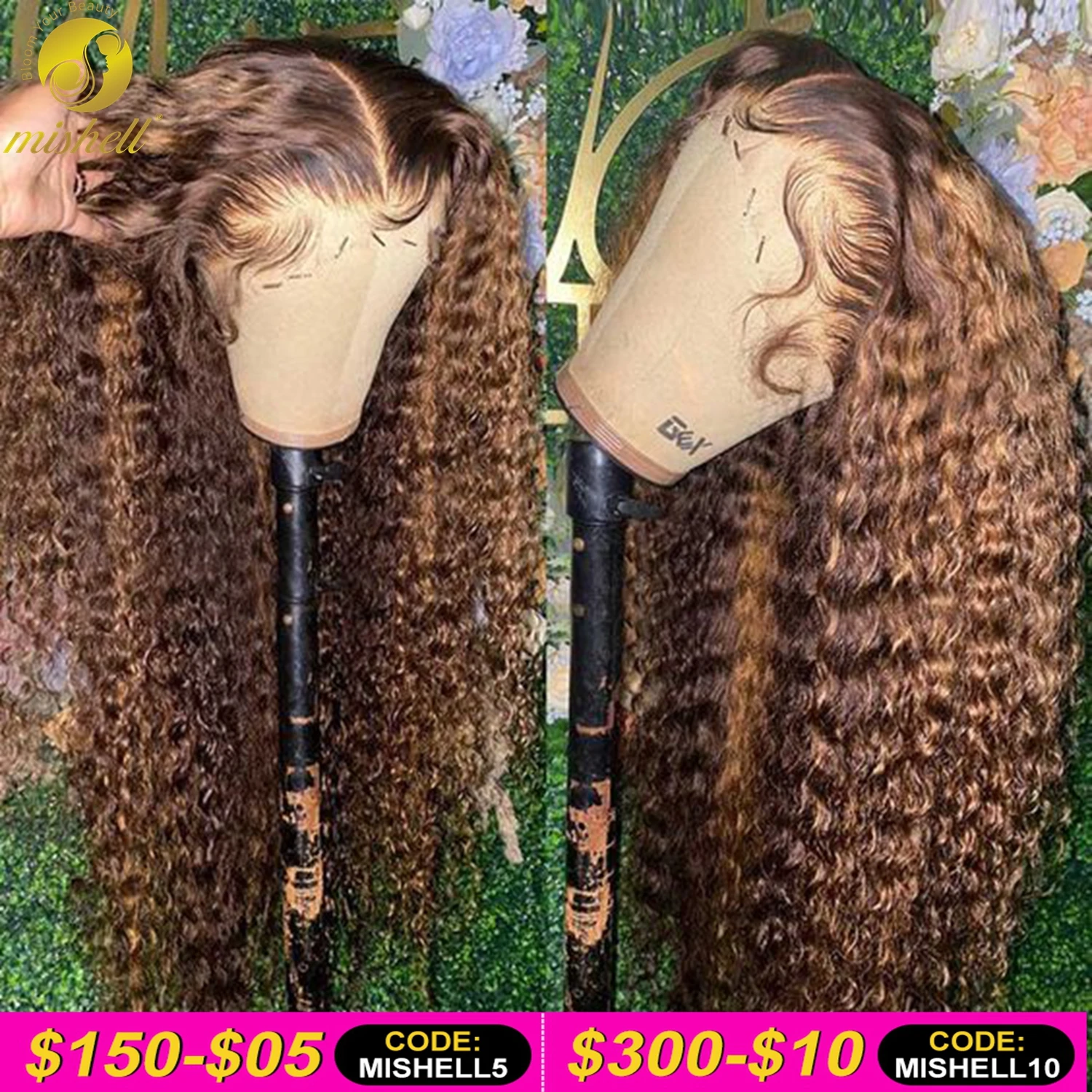 

32 34 Inch Highlight Ombre Curly Wig 4x4 Lace Closure Human Hair Wigs Brazilian Remy Hair Honey Blonde Deep Wave Lace Wig