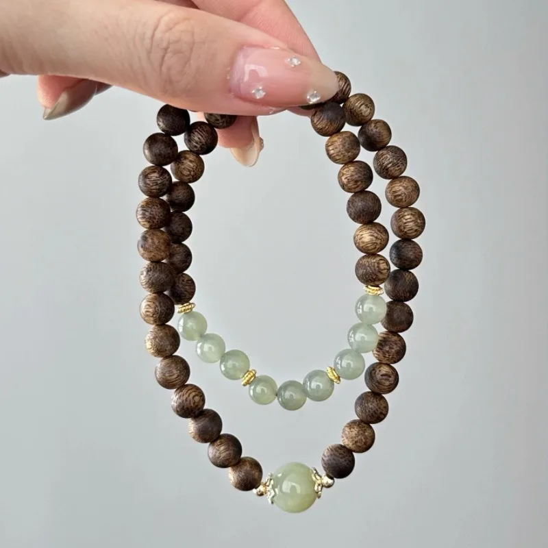 Chess Nan Agarwood Design Bracelet DIY Chinese Style Couple Vintage Unisex Buddhist Prayer Beads Jewelry Gifts