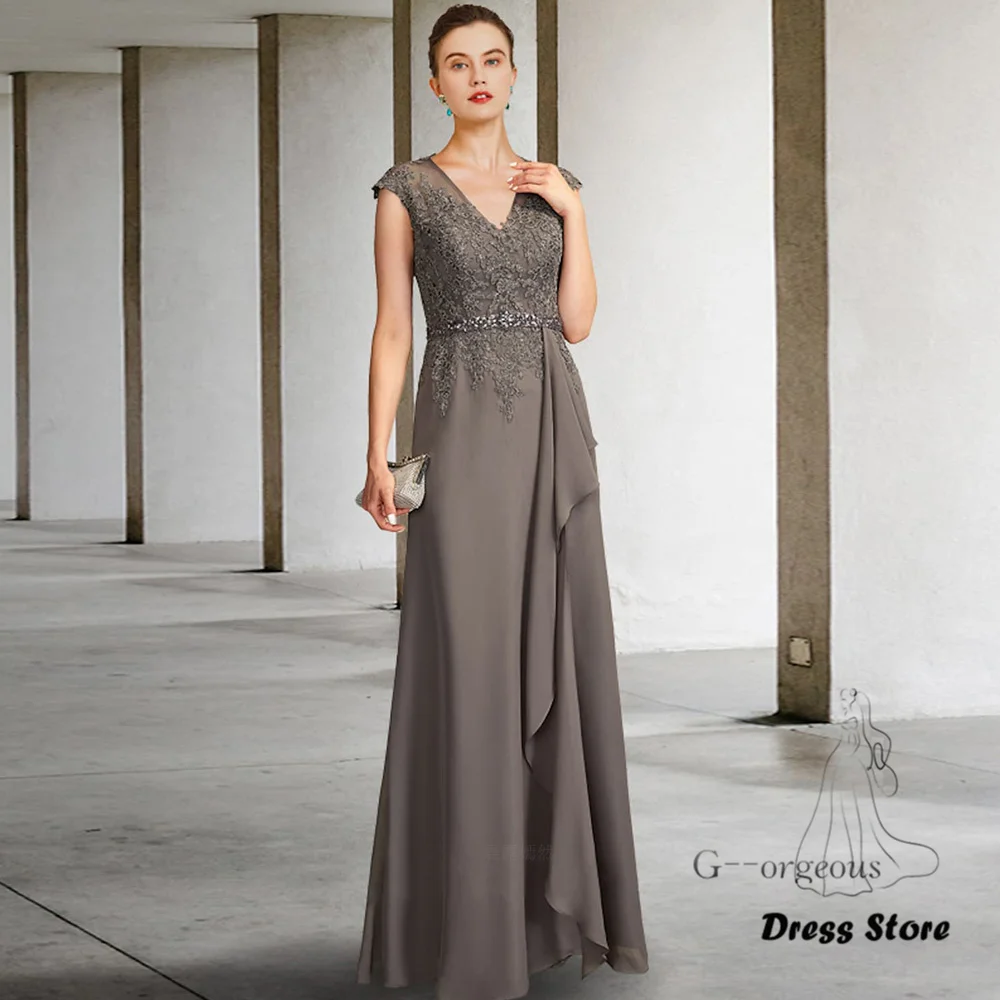 Exquisite Mother of the Bride Dresses 2023 Applique Bead Long Wedding Guest Gowns Chiffon Elegant Dress Women For Wedding Party
