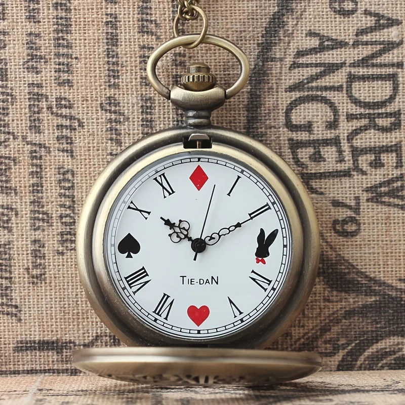 Reloj de Cadena, Reloj Colgante de Cobre, Las Aventuras de Alicia en el País de las Maravillas: Llaves de Póker, Reloj de Bolsillo, Tapa Abatible