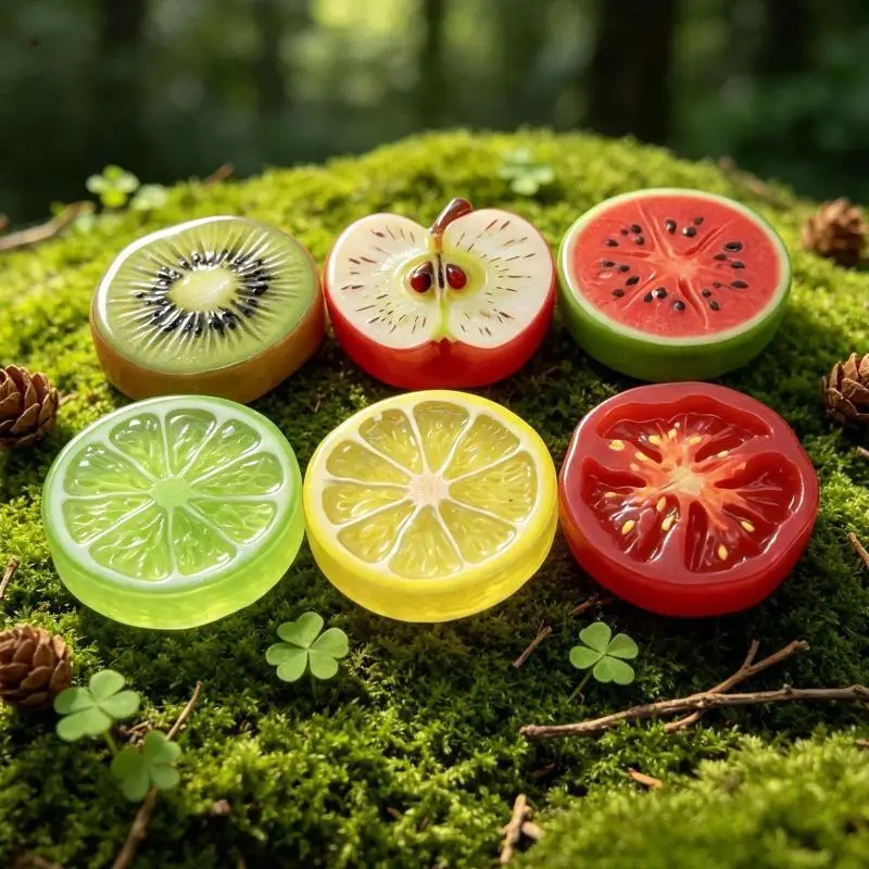 10pcs Cute Mini Fruit Slice Simulation: Watermelon Lemon Resin Flatback DIY Food Dollhouse Decor