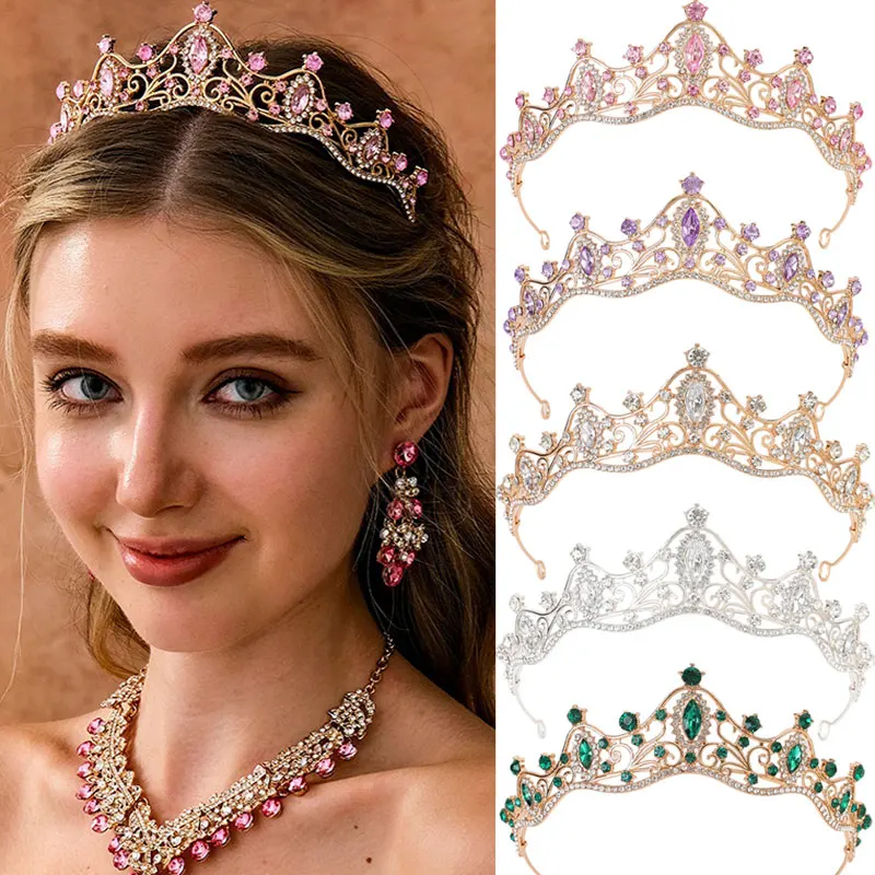 Tiara de diamantes de imitación con corona de cristal barroco para boda nupcial Vintage para mujer, accesorios para el cabello, joyería para fiesta de princesa y Reina