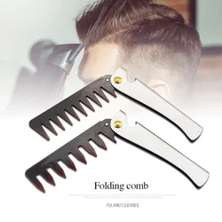 Portable Men Retro Oil Head Comb Folding Stainless Steel Comb Hairdressing Styling Wide Teeth Comb Texture Modeling Steel Combs