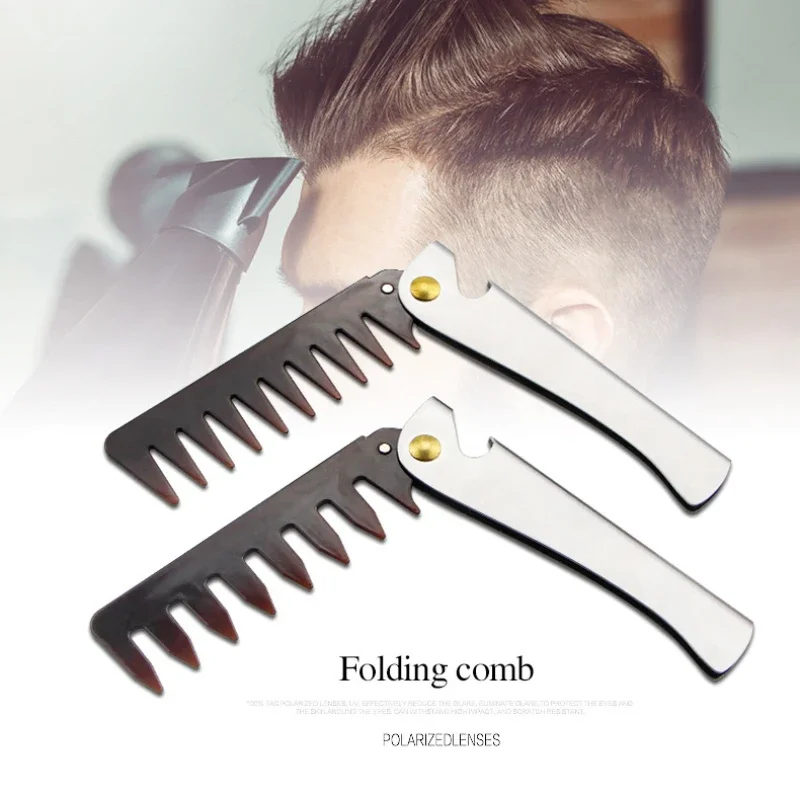 Portable Men Retro Oil Head Comb Folding Stainless Steel Comb Hairdressing Styling Wide Teeth Comb Texture Modeling Steel Combs