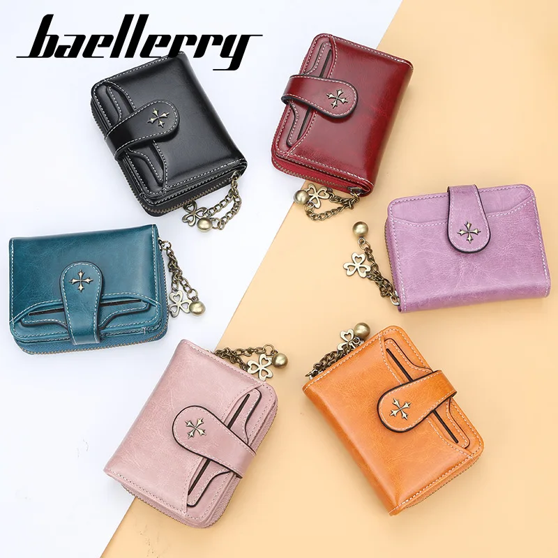 Vintage Women Wallet Short Design Pu Leather Credit Card Holder Zipper Wallet Multi Cards Slot