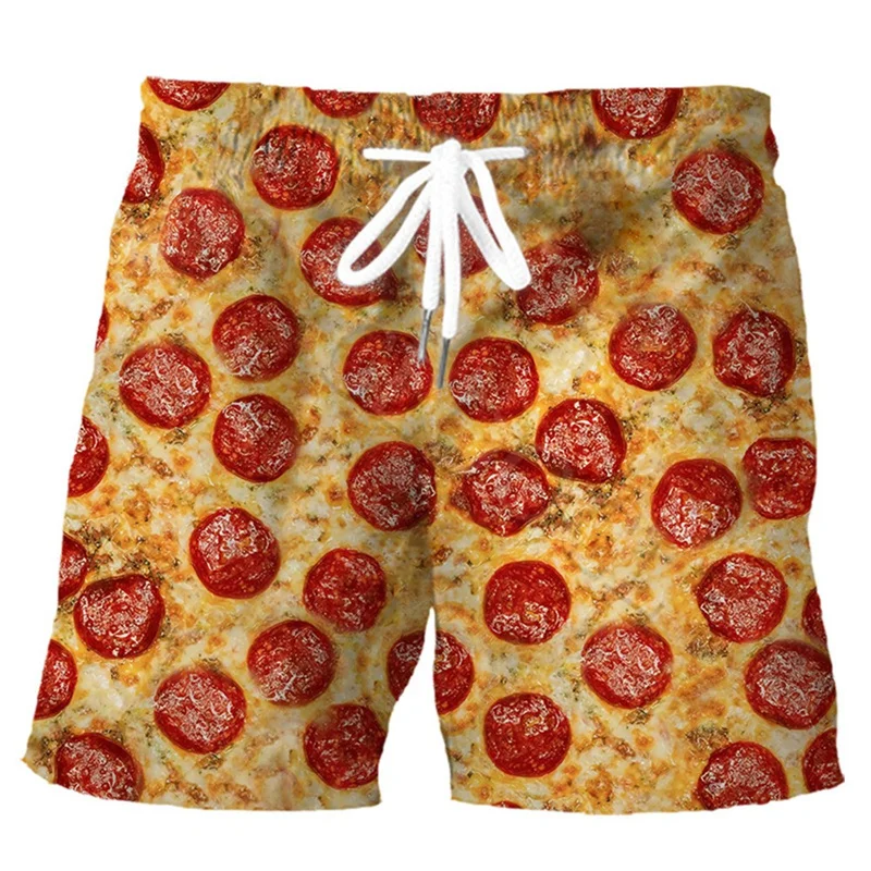 Hamburger Pizza Graphic Board Shorts Men 3D Print Fast Food Hawaii Beach Shorts Fashion Hip Hop Streetwear Cool Surf Swim Trunks