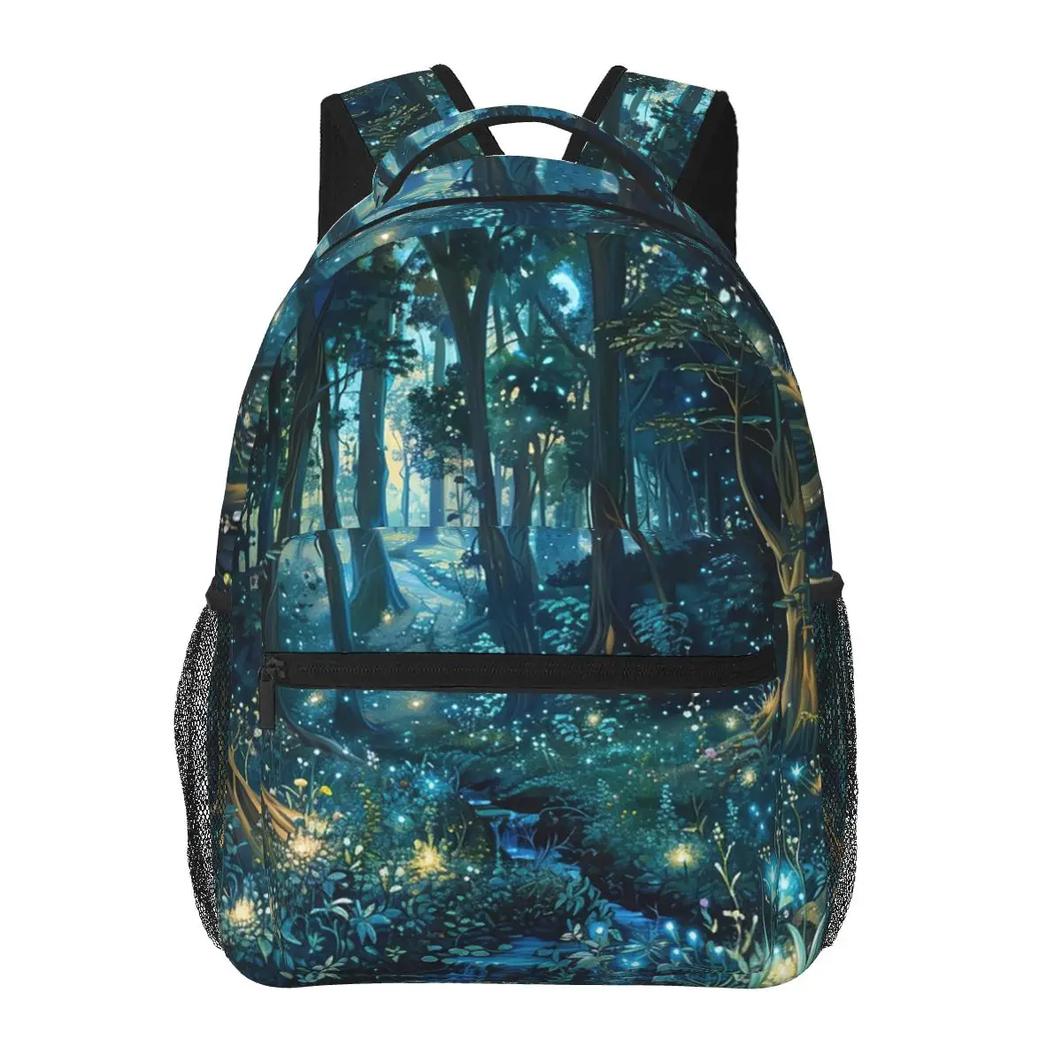 Enchanted Forest With Glowing Blue Lights Student Backpack School Bag Hiking Travel Daypack for Men Women Bookbag Shoulder Bags