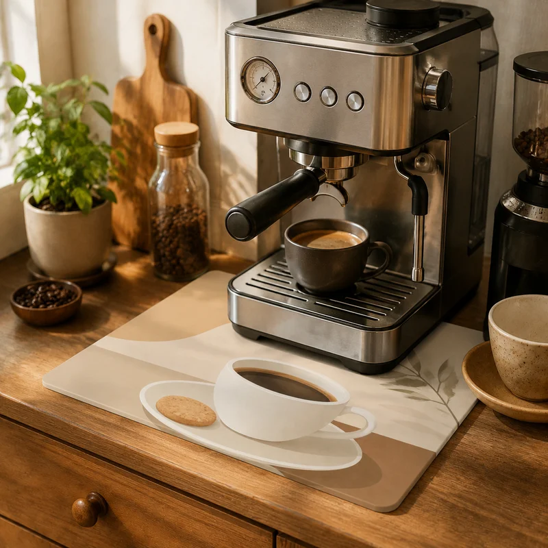 VIKAMA Coffee Station Drying Mat Latte Printing Water Absorbing, Anti slip, Quick drying Tabletop Drainage Decorative Mat