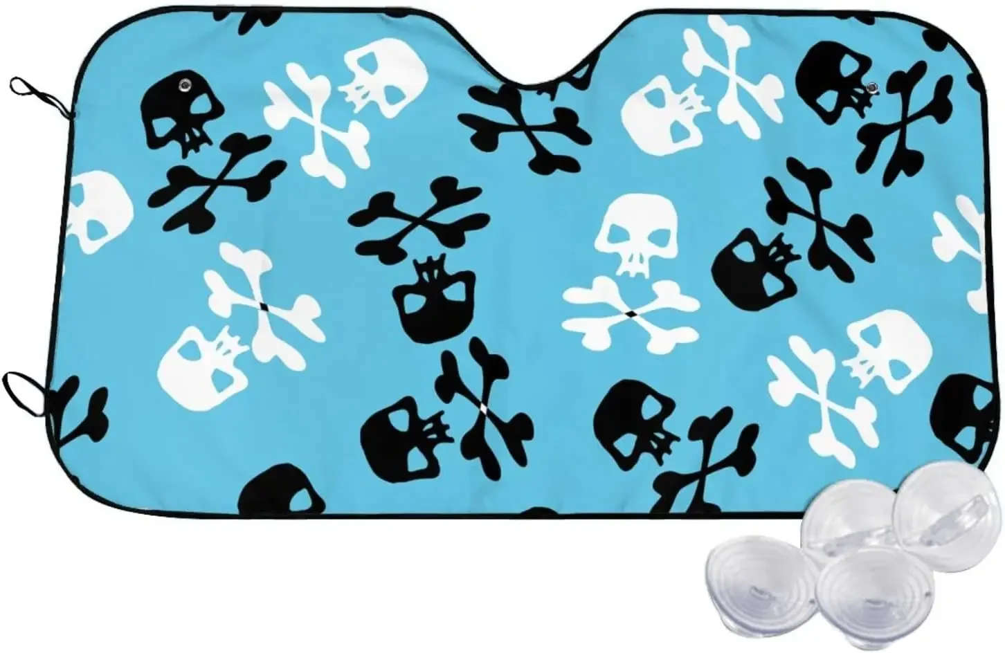 Blue Skulls Bones Pattern Sun Shade Front Window Sunshade for Most Sedans SUV Blocks Max Uv Rays and Keep Your Vehicle Cool