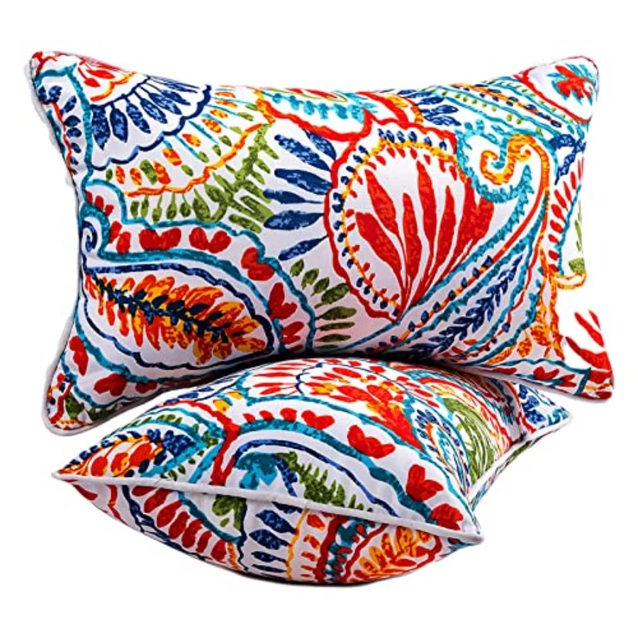 

Red Paisley Lumbar Support Pillow - Water-Repellent Cushions with Insert for fice Chair Car Seat Outdoor Furniture 12x20 Inch