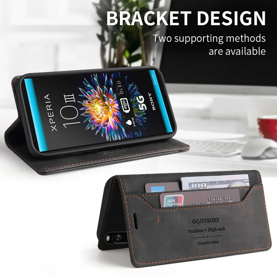 Wallet Magnetic Anti-theft Brush Leather Case For Sony Xperia 1/10 VII 1/10 VI 1/5/10 V 1/5/10 IV 1/5/10 III 1/10 II XZ3 ACE III