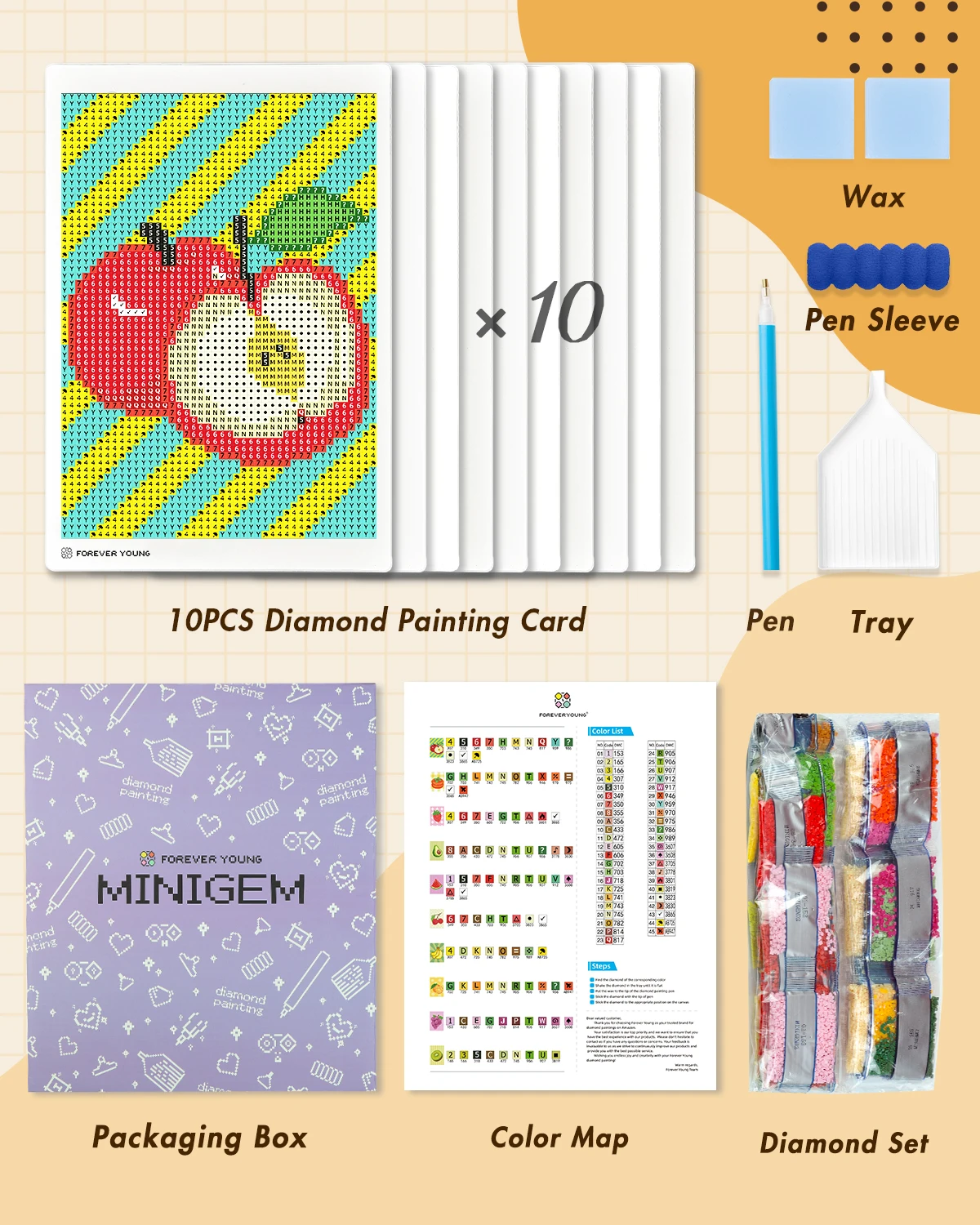 ForeverYoung DIY Diamond Painting Kits Fruit Diamond Art Kits Mini Square Drill Postkaarten, voor beginners, cadeau, kamerdecoratie