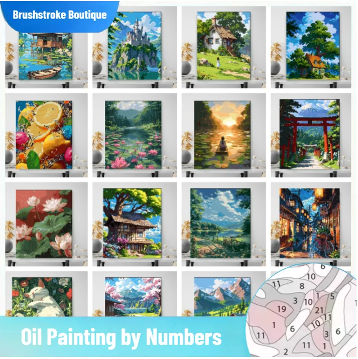 

Картина по номерам, масляная краска по номерам для взрослых, исцеляющий цветок, мультяшный пейзаж, сделай сам, цифровая картина на холсте, домашний декор ﻿