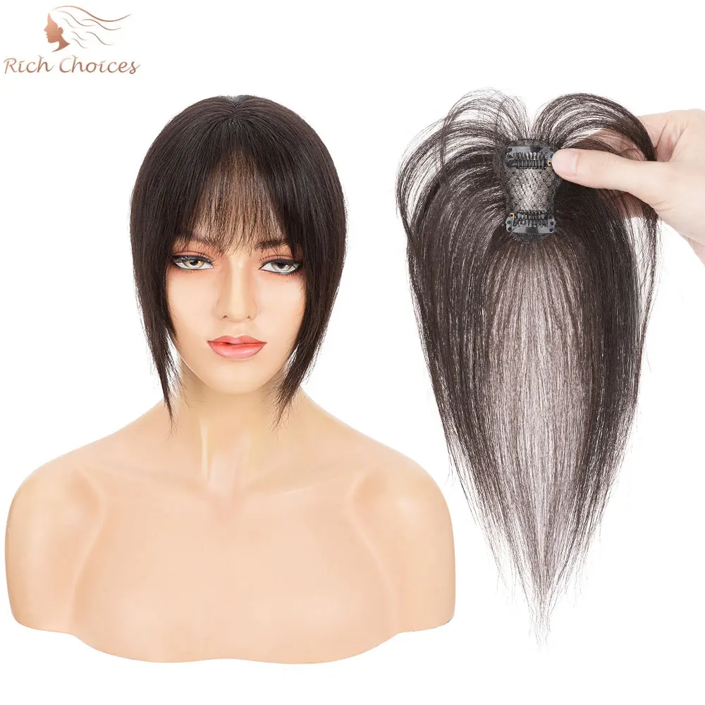 Rich Choices Fringe Human Hair Toppers Clip In Lace Base Hairpieces For Women Straight 3D Hair Bangs Cover Grey Hair Loss