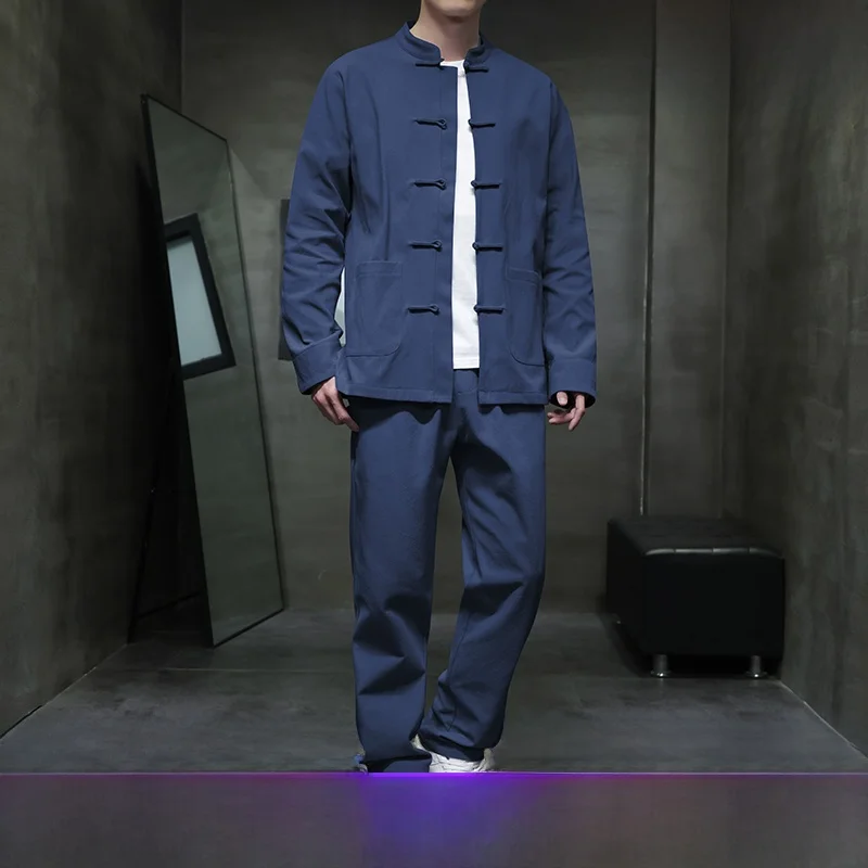 

High-End Chinese Medicine op Work orm Long Sve Cotton Linen Traditional Chinese Sle Massage Therapy Clothing for Men