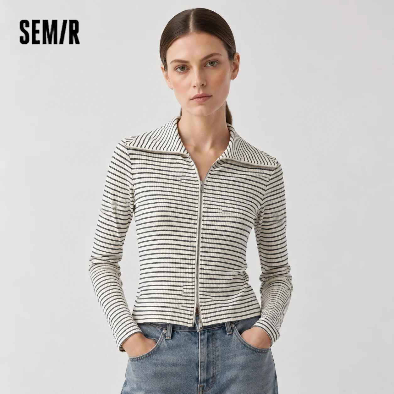 Semir Women Jacket Large Lapel Slim Short Minimal Smart Casual Style Autumn Lightweight Outerwear Daily Wear 2026